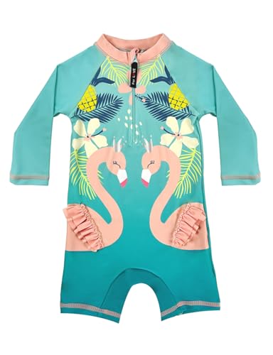 weVSwe Badeanzug Baby Junge UV Anzug SPF 50+ Schwimmanzug Einteiliger Schwimmshirt Langarm Hellgrüne Flamingos Neugeborenen-Sonnenanzug 12-18 Monate von weVSwe