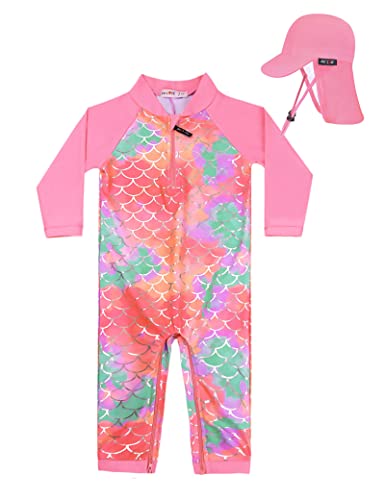 weVSwe Badeanzug Baby Rash Guard UPF 50+ UV-Schutz Langarm Sommer Sonnenhut Rosa Fischschuppen 12-18 Monate von weVSwe