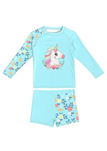 weVSwe Badeanzug Kinder Grünes Einhorn Zweiteilig UV Badebekleidung Mädchen UPF 50+ Langarm Sonnenanzug 10 Jahre von weVSwe