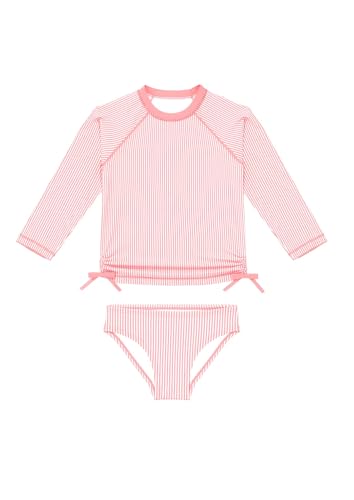 weVSwe Badeanzug Kinder Mädchen Rosa Streifen Zweiteilig Langarm Hautschutz Badebekleidung Schnell Trocknende Bademode Mädchen 3-4 Jahre von weVSwe