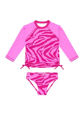 weVSwe Badeanzug Kinder Mädchen Zweiteilig Langarm UV Schutz UPF 50+ Rash Guard Mädchen Sonnenanzug Rosa Zebra 7/8 Jahre von weVSwe