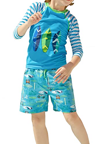 weVSwe Jungen Badeanzug Rash Guard Sonnenschutz Kleinkind Kinder Langarm Zweiteiler Badehose Surfbrett 8 Jahre von weVSwe