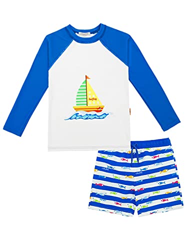 weVSwe Jungen Sonnenschutz Shirt Rash UPF 50+ Rashguard Lange Ärmel Blau Kinder Badeanzug Set Badeshorts 2 Jahre von weVSwe