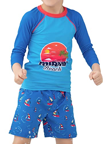 weVSwe Jungen Zweiteiler UPF 50+ Badeanzug Set Langarm Rash Guard Sonnenshirt Boardshorts Strand Bademode Sonnenschein 2 Jahre von weVSwe