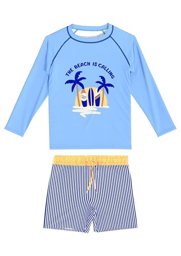 weVSwe Kinder Badeanzug Langarm Jungen Schwimmset UPF 50+ Badetop und Badehose 2 Stück Kleinkind Sonnenanzug Surfanzüge Kinder Blaue Streifen 8 Jahre von weVSwe