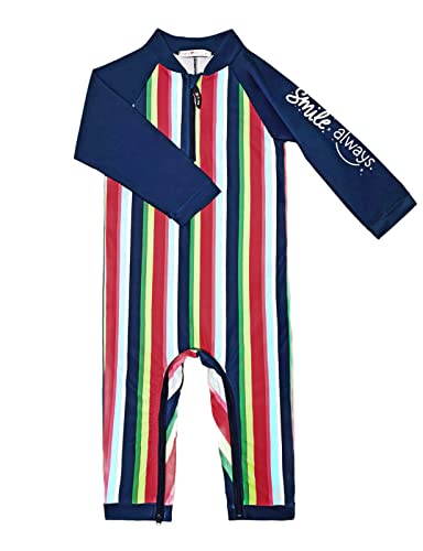 weVSwe Kleinkind Junge Badeanzug UPF 50+ Sonnenschutz Recycling Stoff Einteiler Baby Langarm Rash Guard Blauer Regenbogen 12-18 Monate von weVSwe