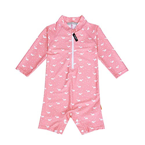 weVSwe Kleinkind Mädchen Badeanzug UPF 50+ Sonnenschutz Recycelter Stoff Langarm Baby Rash Guard mit Schrittknöpfen Rosa Wal 6-12 Monate von weVSwe