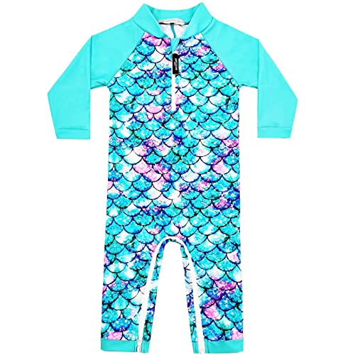 weVSwe Kleinkind Mädchen Badeanzug UPF 50+ Sonnenschutz Recycling Stoff Einteiler Baby Langarm Rash Guard Grün Fischschuppen 12-18 Monate von weVSwe