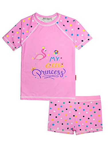 weVSwe Kleinkind Mädchen Badeanzug Zweiteiler Rash Guards UV-Schutz Set Kleine Prinzessin Kurzarm Rosa Flamingo 10 Jahre von weVSwe