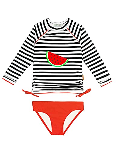 weVSwe Kleinkind Mädchen Rash Guard UPF 50+ Schutz Zweiteiler Badeanzug Set Langarm Streifen Rote Wassermelone 7/8 Jahre von weVSwe