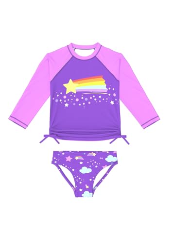 weVSwe Mädchen Badeanzug Badebekleidung Hautschutz Langarm Schnelltrocknende Lila Regenbogen Bademode Mädchen 3-4 Jahre von weVSwe