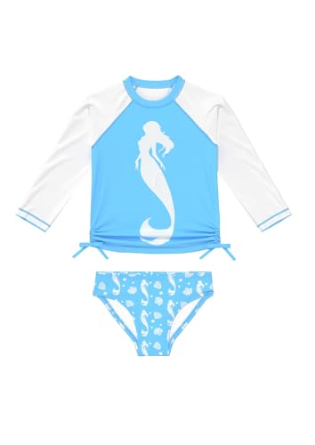 weVSwe Mädchen Badeanzug Blau Weiße Meerjungfrau UV Kleidung Baby Zweiteilig Langarm Hautschutz Baby Badebekleidung 7/8 Jahre von weVSwe