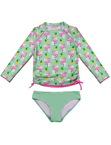 weVSwe Mädchen Rashguards Kleinkind Badeanzug Sonnenschutz zweiteilig Kleiner Prinz Langarm Grüner Flamingo 2 Jahre von weVSwe