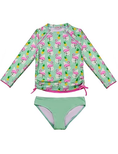 weVSwe Mädchen Rashguards Kleinkind Badeanzug Sonnenschutz zweiteilig Kleiner Prinz Langarm Grüner Flamingo 5-6 Jahre von weVSwe