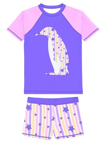 weVSwe Sonnenanzug Baby UPF 50+ Badebekleidung Zweiteilig Kurzarm Purpurpinguin Mädchen Badeanzug Kleinkind 10 Jahre von weVSwe