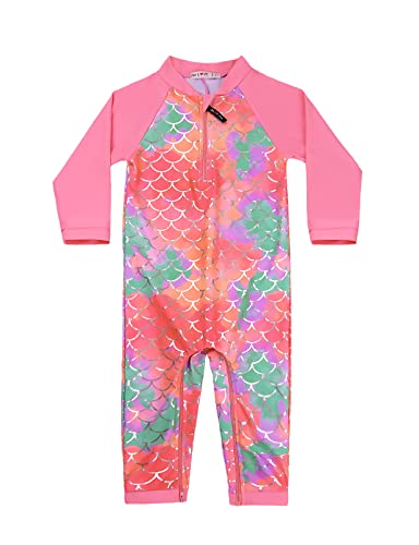 weVSwe UV Baby Badeanzug Langarm Mädchen Sonnenschutz UPF 50+ Rash Guard Einteiliger Rosa Fischschuppen 3 Jahre von weVSwe