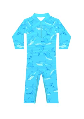 weVSwe UV Badebekleidung Junge Blauer Fisch Full Badeanzug Baby UPF 50+ UV Schutz Langarm Einteiler Rashguard Anzug 6-12 Monate von weVSwe