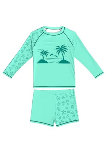 weVSwe Zweiteilig Badeanzug Mädchen Langarm Badeanzüge UPF 50+ Schwimmanzug Kinder Rash Guard Bademode Grüner Meeresstrand 12 Jahre von weVSwe