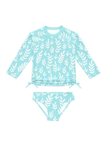 weVSwe Zweiteilig Badeanzug Mädchen UPF 50+ Langarm Badehose Blaue Blätter Kinder Schwimmanzug UV Schutz Kinder 2 Jahre von weVSwe