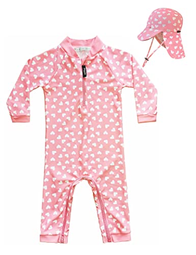 weVSwe Baby Mädchen Badeanzug UV-Schutz Einteiler mit Kleinkind Sonnenhut Flap Cap Rosa Herz 12-18 Monate von weVSwe