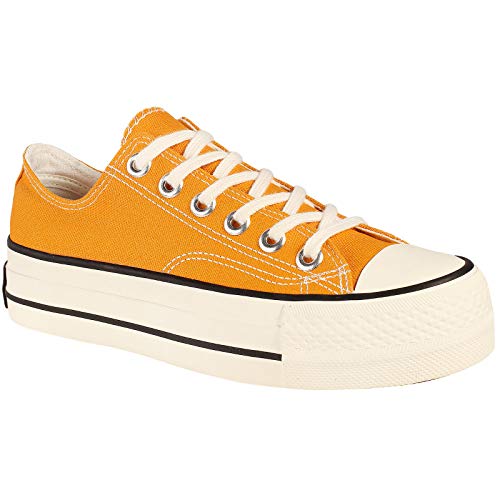 wealsex Damen Canvas Sneakers Schnürsenkel Low Top Schuhe Frühling Sommer Klassische Segeltuchschuhe (Gelb,40) von wealsex