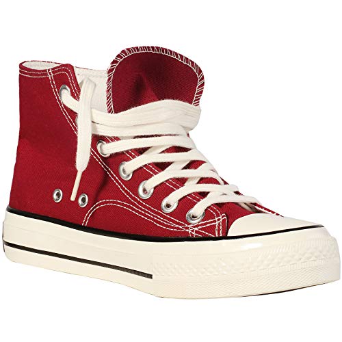 wealsex Damen Herren Unisex Canvas Sneaker High-Top klassisch Lace-Up Atmungsaktive Segeltuchschuhe (Burgund,39) von wealsex