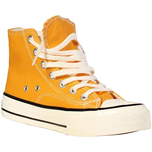 wealsex Damen Herren Unisex Canvas Sneaker High-Top klassisch Lace-Up Atmungsaktive Segeltuchschuhe (Gelb,37) von wealsex