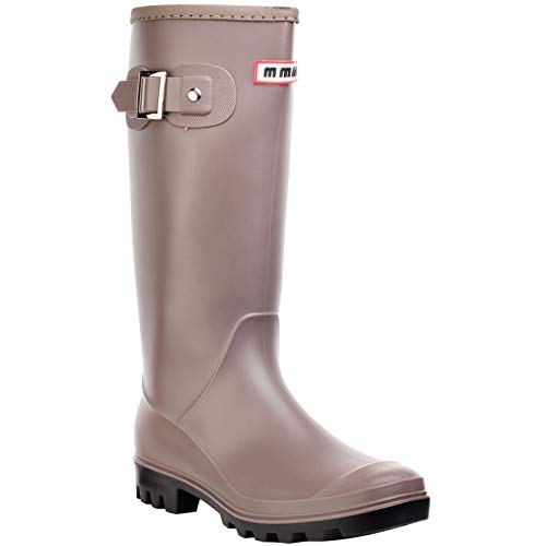 wealsex Damen Mädchen Langschaft Gummistiefel Wasserdicht rutschfest Regenstiefel Gartenstiefel Slip On Wellington Boots (Beige,EU 40) von wealsex