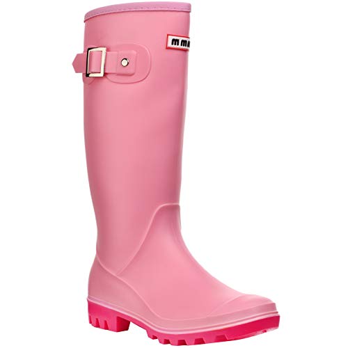 wealsex Damen Mädchen Langschaft Gummistiefel Wasserdicht rutschfest Regenstiefel Gartenstiefel Slip On Wellington Boots (Pink,EU 41) von wealsex