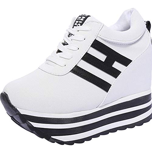 wealsex Damen Plateau Sportschuhe Atmungsaktiv Platform Versteckter Keil Freizeitschuhe (Weiß,EU 37=Label 38) von wealsex
