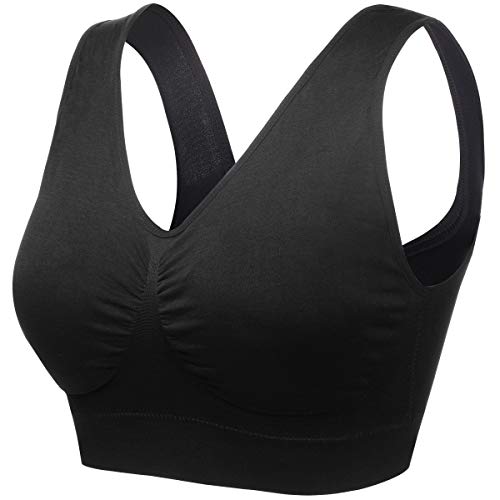 wealsex Damen Seamless Sport Yoga BH ohne Buegel Bequemer täglicher BH Große Größe BHS (Schwarz,6XL) von wealsex