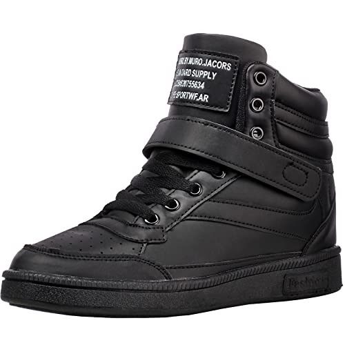 wealsex Damen Sneaker Keilabsatz Schuhe High Top Hidden Wedges Freizeitschuhe Klettverschluss Sportschuhe Stiefeletten (Schwarz,EU 36) von wealsex