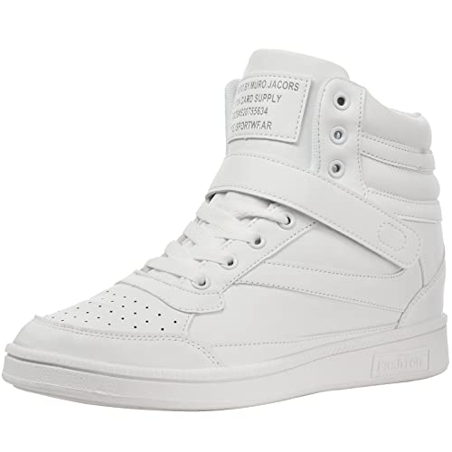 wealsex Damen Sneaker Keilabsatz Schuhe High Top Hidden Wedges Freizeitschuhe Klettverschluss Sportschuhe Stiefeletten (Weiß,EU 37) von wealsex