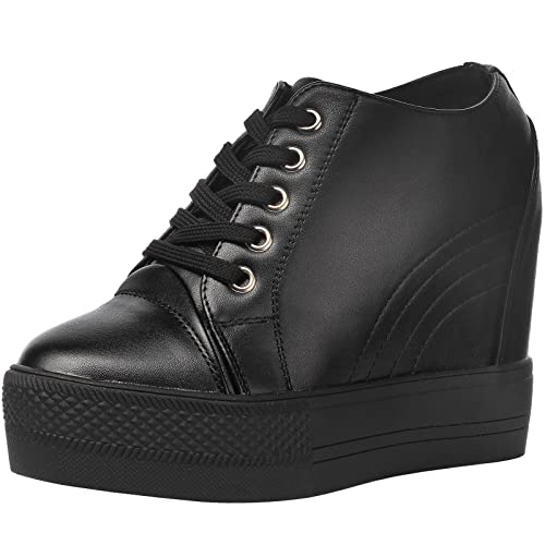 wealsex Damen Sneaker Versteckt Wedge Atmungsaktiv Lace Freizeitschuhe Gehen Turnschuhe (Schwarz,35) von wealsex