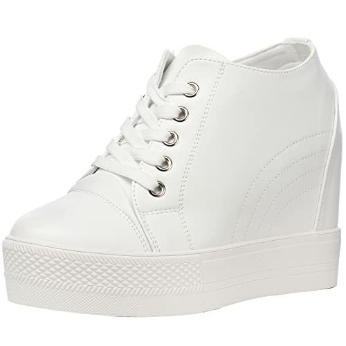 wealsex Damen Sneaker Versteckt Wedge Atmungsaktiv Lace Freizeitschuhe Gehen Turnschuhe (Weiß,38) von wealsex