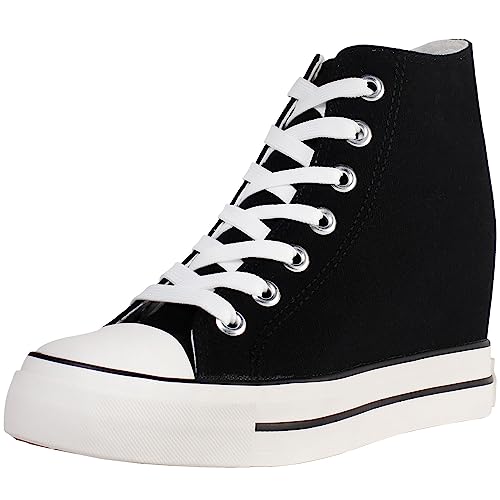 wealsex Damen Wedge Canvas Sportschuhe Hide Keilabsatz High-Top Canvas Sneakers (Schwarz,39) von wealsex
