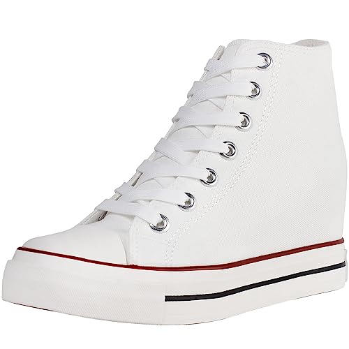wealsex Damen Wedge Canvas Sportschuhe Hide Keilabsatz High-Top Canvas Sneakers (Weiß,38) von wealsex