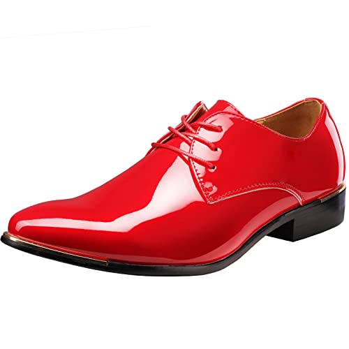 wealsex Herren Anzugschuhe Hochzeit Derby Lederschuhe Schnürhalbschuhe Oxford Schuhe Smoking Lackleder (Rot,44) von wealsex