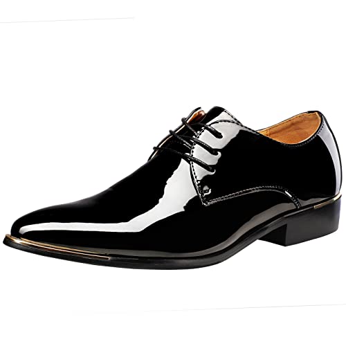 wealsex Herren Anzugschuhe Hochzeit Derby Lederschuhe Schnürhalbschuhe Oxford Schuhe Smoking Lackleder (Schwarz,45) von wealsex