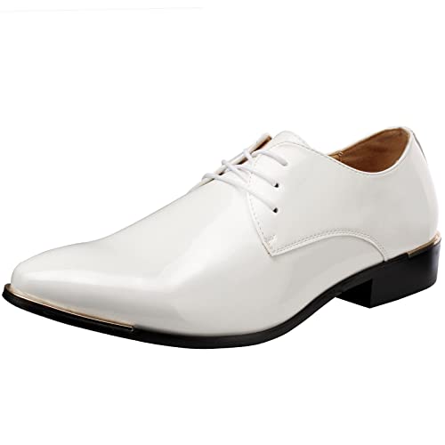 wealsex Herren Anzugschuhe Hochzeit Derby Lederschuhe Schnürhalbschuhe Oxford Schuhe Smoking Lackleder (Weiß,46) von wealsex