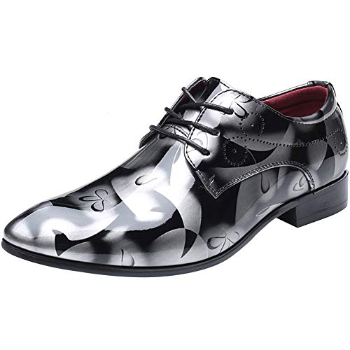 wealsex Mode Herren Anzugschuhe Hochzeit Derby Lederschuhe Drucken Schnürhalbschuhe Oxford Schuhe Smoking PU Lackleder (Grau,EU 47) von wealsex