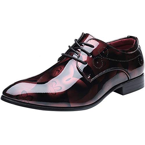 wealsex Mode Herren Anzugschuhe Hochzeit Derby Lederschuhe Drucken Schnürhalbschuhe Oxford Schuhe Smoking PU Lackleder (Rot,EU 44) von wealsex