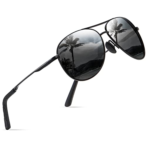 wearPro Sonnenbrille-Herren-Damen-Polarisiert Premium Metallrahmen Sonnenbrillen Unisex mit UV400 Schutz Vintage Schwarz Fahrerbrille (1-Schwarzer Rahmen/Schwarze Linsen) von wearPro