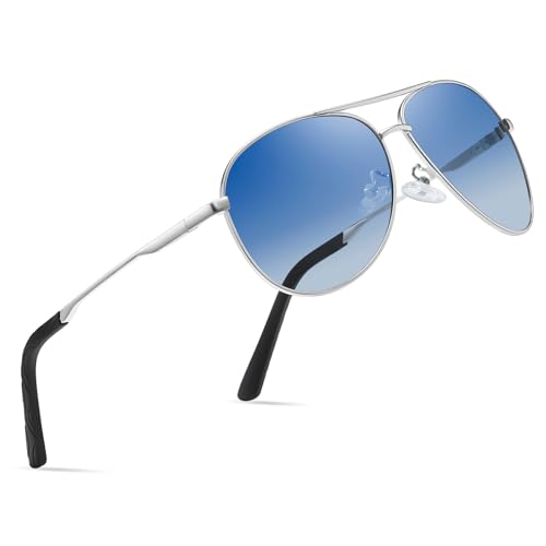 wearPro Sonnenbrille-Herren-Damen-Polarisiert Premium Metallrahmen Sonnenbrillen Unisex mit UV400 Schutz Vintage Schwarz Fahrerbrille (3-Silberner Rahmen/Farbverlauf blau) von wearPro