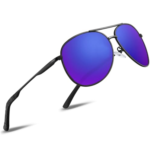 wearPro Sonnenbrille-Herren-Damen-Polarisiert Premium Metallrahmen Sonnenbrillen Unisex mit UV400 Schutz Vintage Schwarz Fahrerbrille (3-Schwarzer Rahmen/Dunkel blaue Spiegel) von wearPro