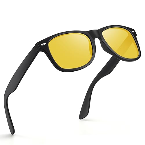wearPro Sonnenbrille-Herren-Damen-Polarisiert-Rechteckig-Sonnenbrillen Unisex Retro Klassische Vintage Polarisierte Brille UV400 Schutz Classic Sunglasses Eckig für Fahren (Schwarz/Gelb) von wearPro