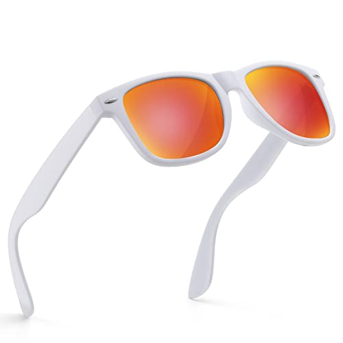 wearPro Sonnenbrille-Herren-Damen-Polarisiert-Rechteckig-Sonnenbrillen Unisex Retro Klassische Vintage Polarisierte Brille UV400 Schutz Classic Sunglasses Eckig für Fahren (Weißer Rahmen Rot) von wearPro