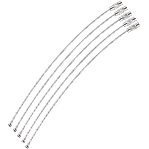 webbomb® 5x Schlüsselringe aus Drahtseil 1,5x 150mm Edelstahl Gepäckanhänger mit PVC Ummantelung & Drehverschluss multifunktionale Drahtringe Schlüsselanhänger Schlüssel Organizer (silber) von webbomb