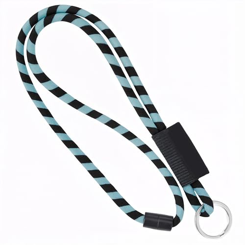 webbomb® Tubular Lanyard zweifarbiges Schlüsselband - rund weich und lang mit Sicherheitsverschluss und Schlüsselring als Schlüsselanhänger Key Chain für Ausweis Handy Schlüssel (hellblau/schwarz) von webbomb