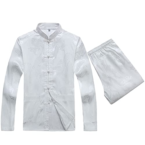 Kung Fu Anzüge Sets Herren Chinesischer Tang Anzüge Hanfu Kampfsport Kleidung Hemd Traditionell Wing Chun Taichi Uniform Oberteile Hosen(EU XL/Asien Größe XXXL, Weiß) von wecotton